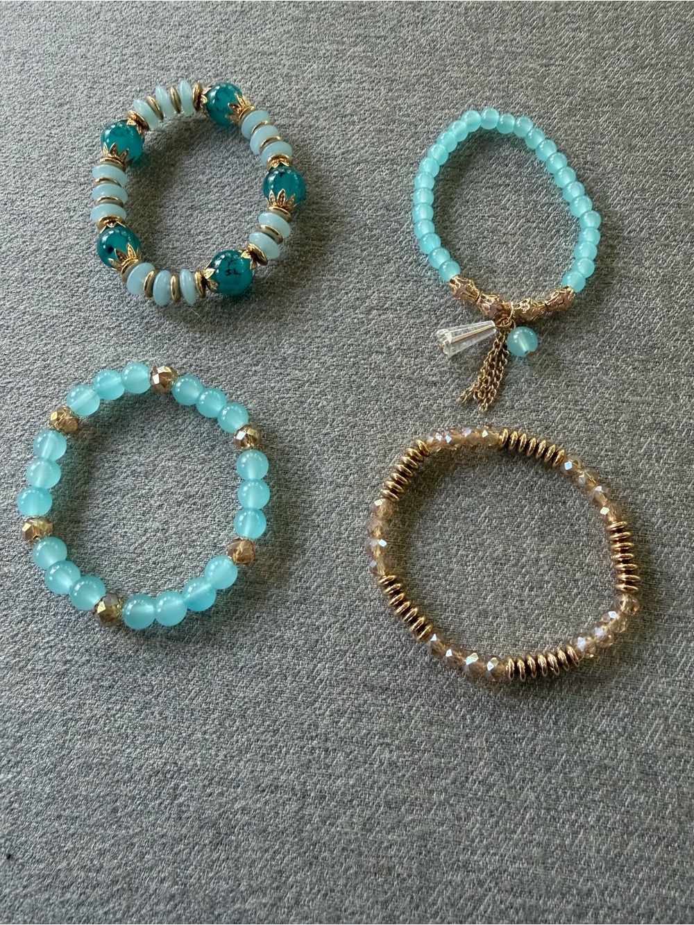 Turquoise & Gold Layered Beaded Bracelet Stack - Women Jewelry - Picture 5 of 5